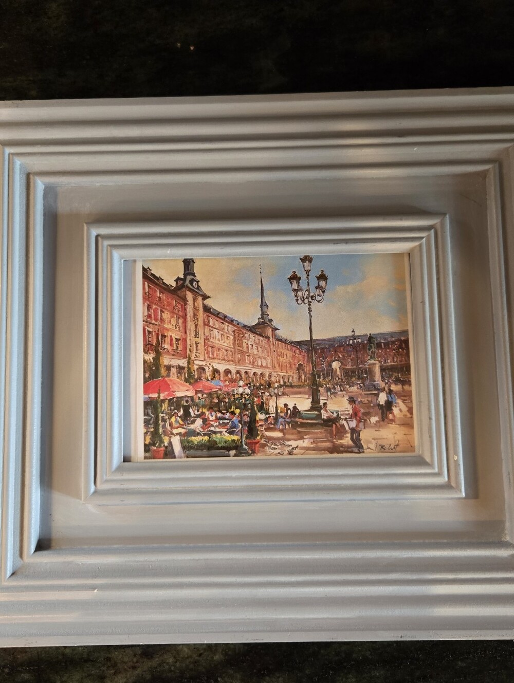 Framed European Street Market Plaza Mayor Madrid Painting - Gray Frame - Picture 3 of 5